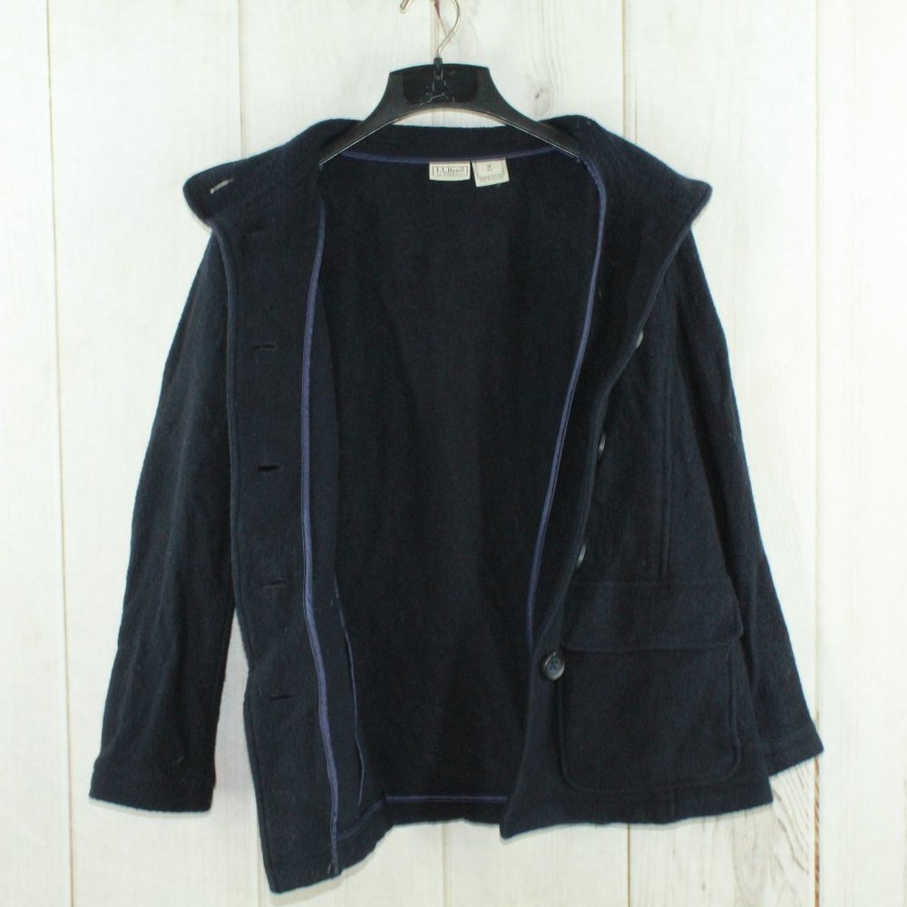 LL Bean Black 100% Wool Button-Down Coat Jacket Size M - Picture 4 of 9